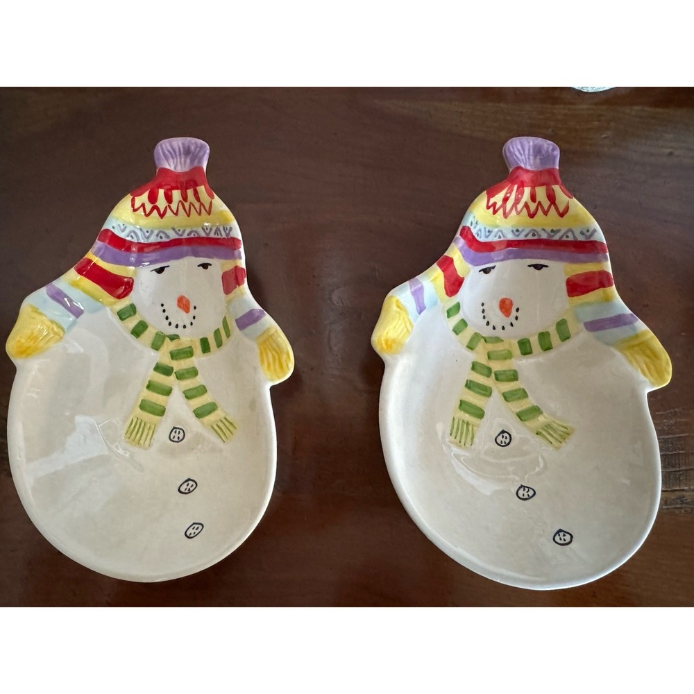 Oneida Snowmates Snowman Candy Dishes (2) 8" Debbie Taylor-Kerman Earthenware‎